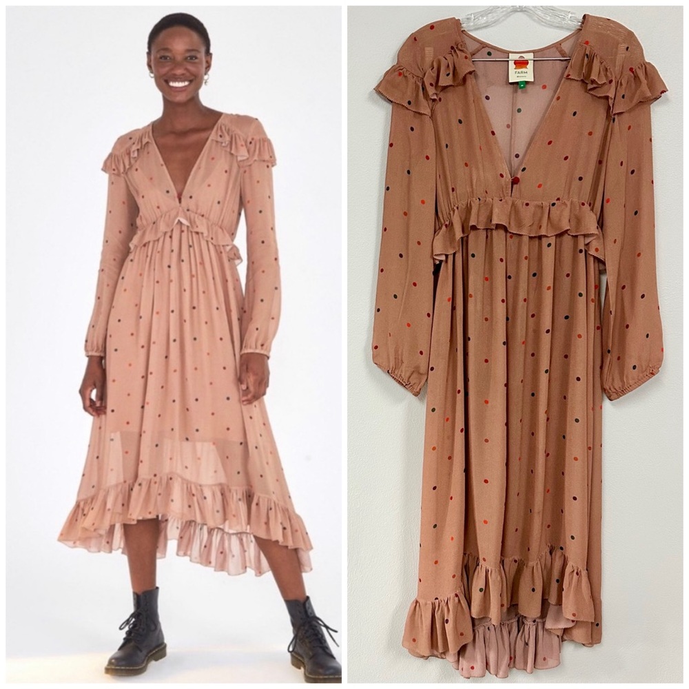 FARM RIO 🔴 From Anthropologie - Beige Dots Midi Dress - Size M